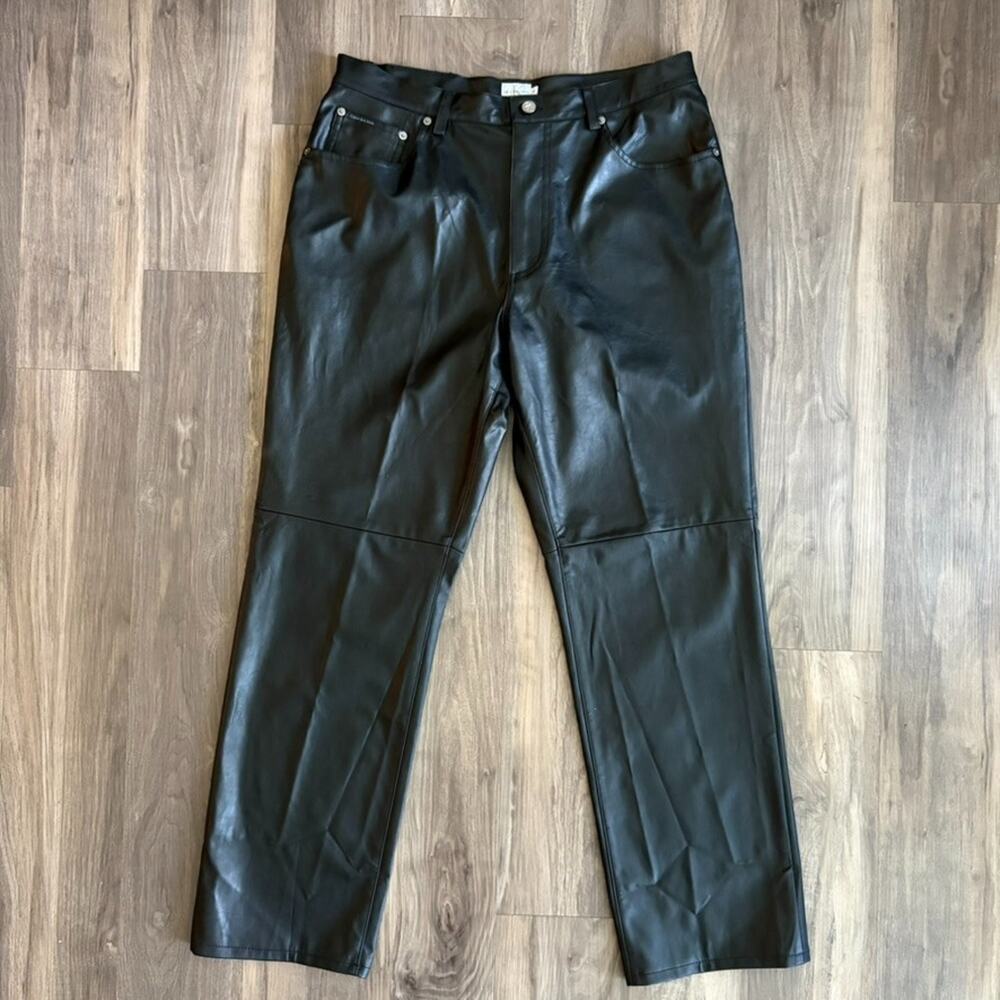 Vintage Calvin Klein Jeans Leather Pants Men's Size 34x31 Black Straight Moto